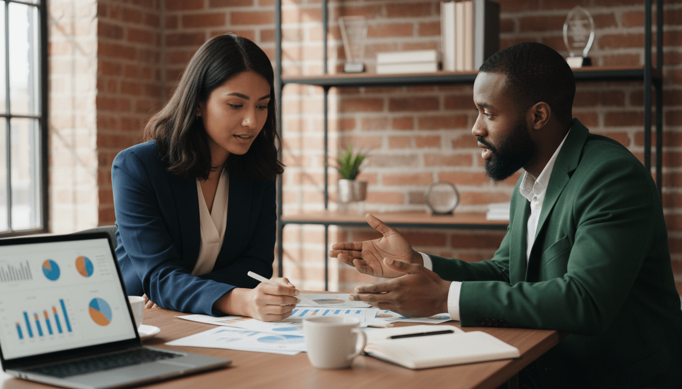 Nytobia Roy consulting with a client at a desk