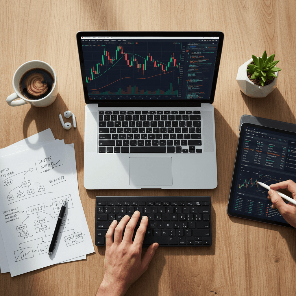 Business credit documents and laptop on desk